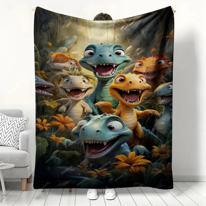 Cute Cartoon Dinosaur Pattern Flannel printed blanket suitable for all seasons suitable for living room office sofa and travel