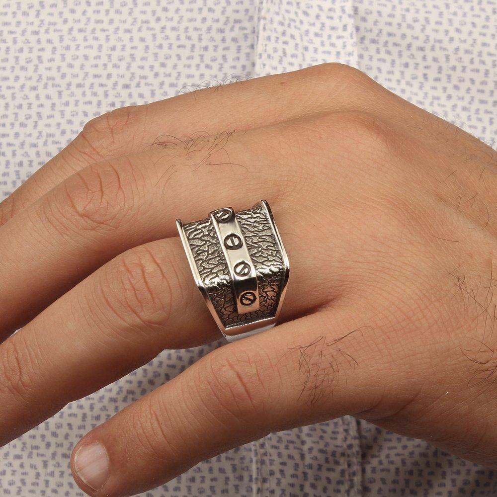 Мужское кольцо из стерлингового серебра 925 пробы с винтом, подробные ювелирные изделия, модные кольца для мужчин, подарок для него