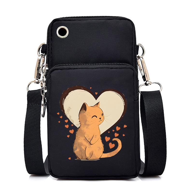 Funny Anime Cat Small Messenger Bag Hanging Neck Coin Purse Vertical Handbag Women Mobile Phone Bags Cartoon Small Crossbody Bag