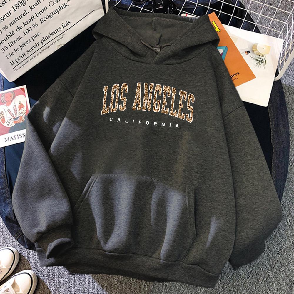 Los Angeles, California Usa City Leopard Womens Hoody Fashion Crewneck Clothing Hip Hop Streetwear Soft Crewneck Female Hoodie