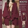 Women's Wine Red V-Neck Cardigan: Stylish Long-Sleeved College Style for Autumn and Winter