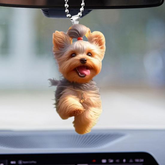 Подвесное украшение, креативный 2D акриловый плоский мультяшный кулон в виде собаки с ремешком, легко подвешиваемый брелок, автомобильный аксессуар