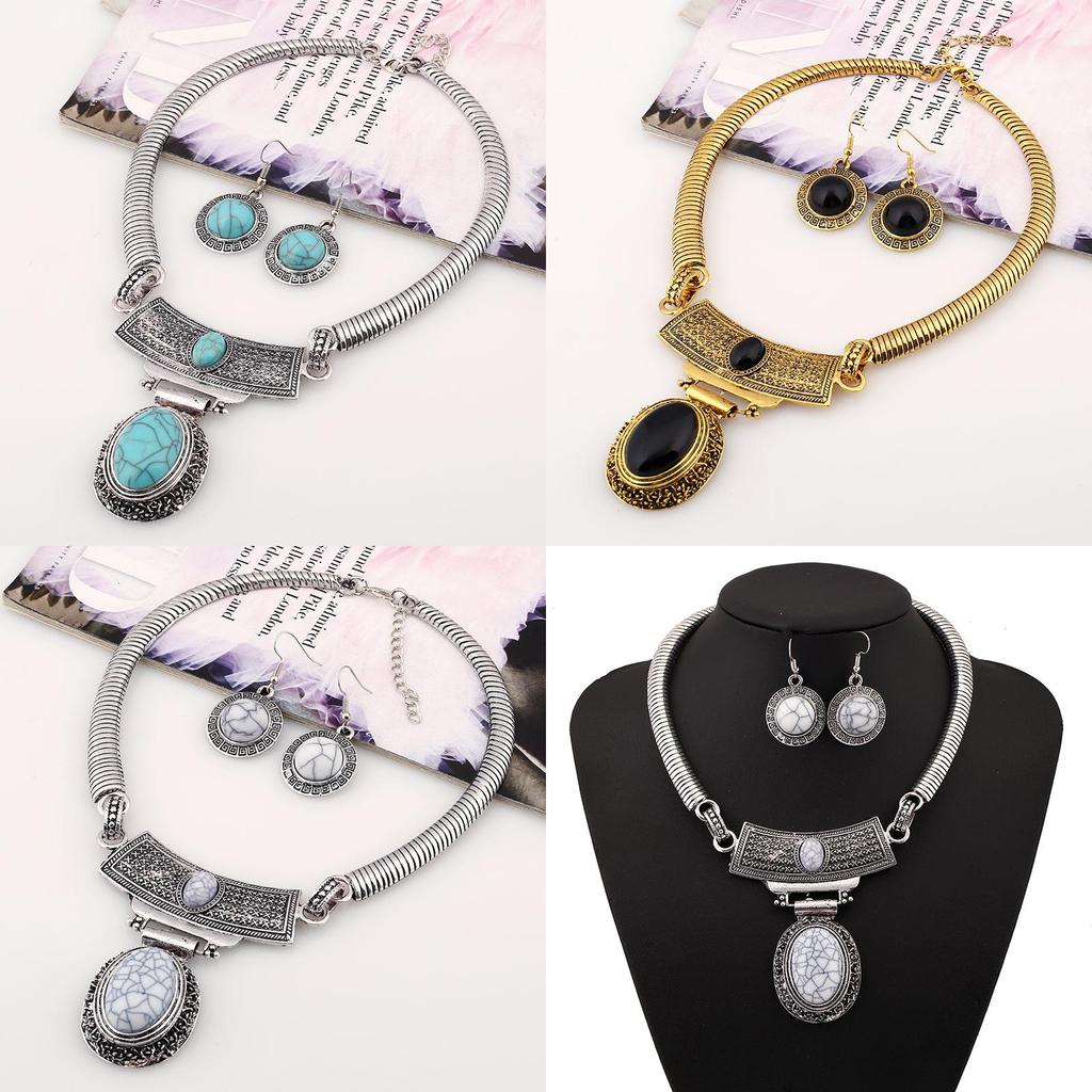 Этнический стиль, имитация драгоценных камней, женский набор из колье и серег, для мужчин и женщин