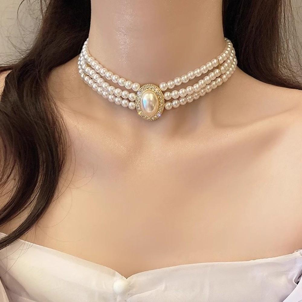 Multi-layer Pearl Pendant Jewelry Accessories Pearl Choker Fashion Retro Pearl Necklace Women
