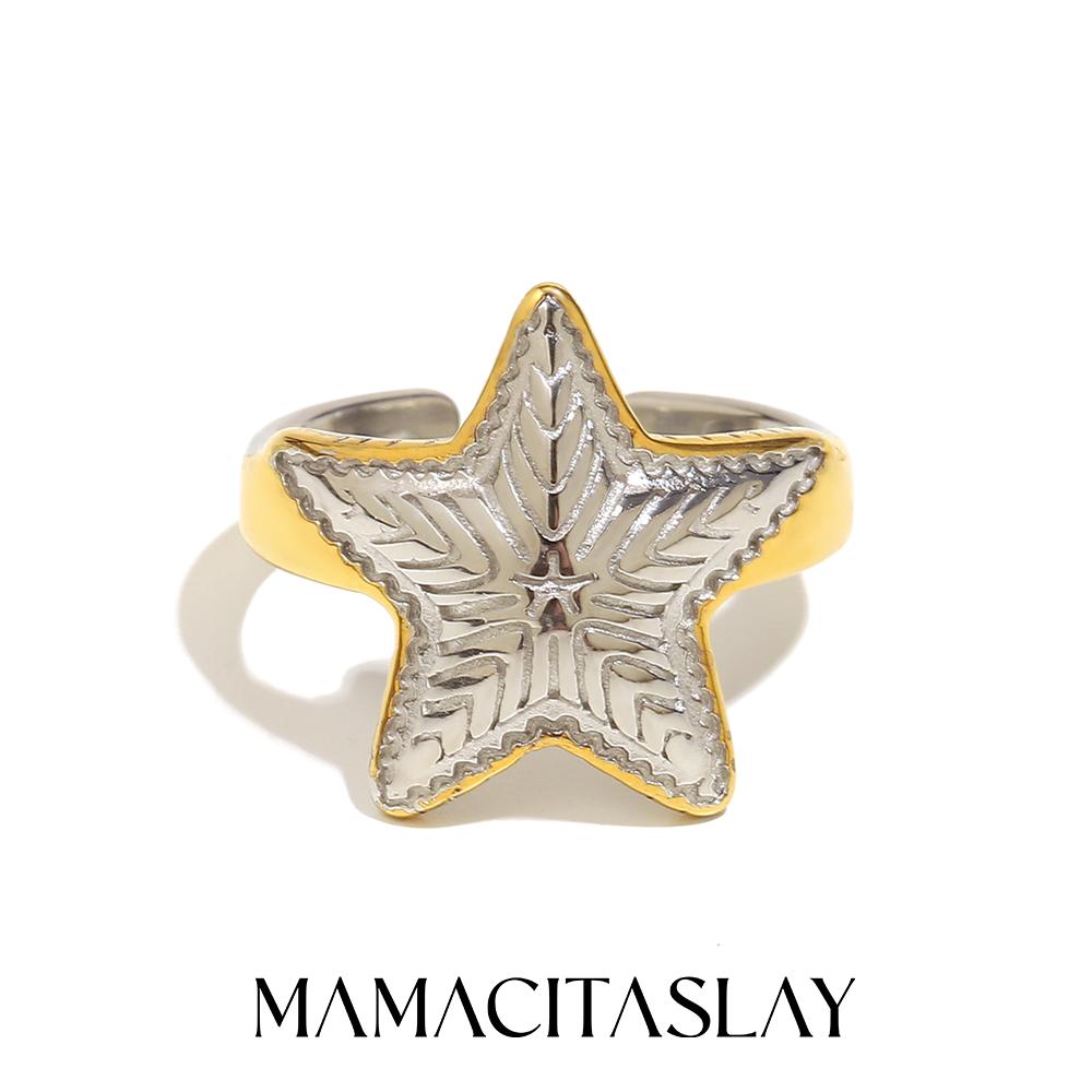 MamacitaSlay Кольцо открытое из нержавеющей стали 316L, двухцветное, в виде морской звезды, водостойкое, с покрытием 18 каратным золотом, женское, кольцо-шарм, украшение
