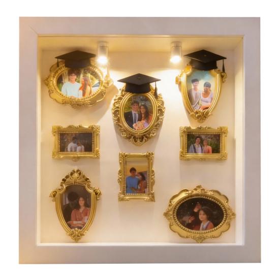 Набор «Сделай сам» Мини-музей: коробка-силуэт со светом, фоторамки «Мини-музей» с выпускными шапочками, витрина для воспоминаний для выпускников