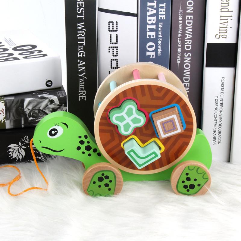 Childrens Wooden Fox Turtle Animal Learning Trailer Toy With Shape Matching And Cognitive Blocks For Early Education