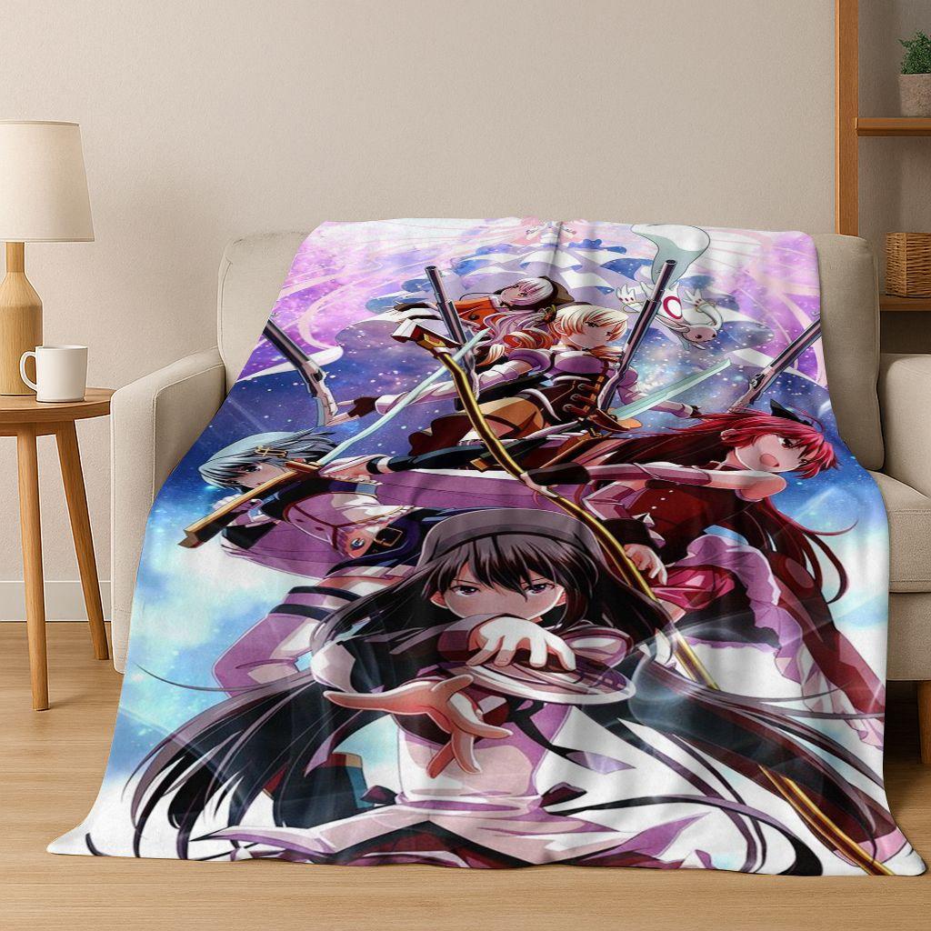 Мультяшное одеяло из фланели Puella Magi Madoka Magica, Уютное мягкое покрывало для дома, спальни, кровати, дивана, для детей