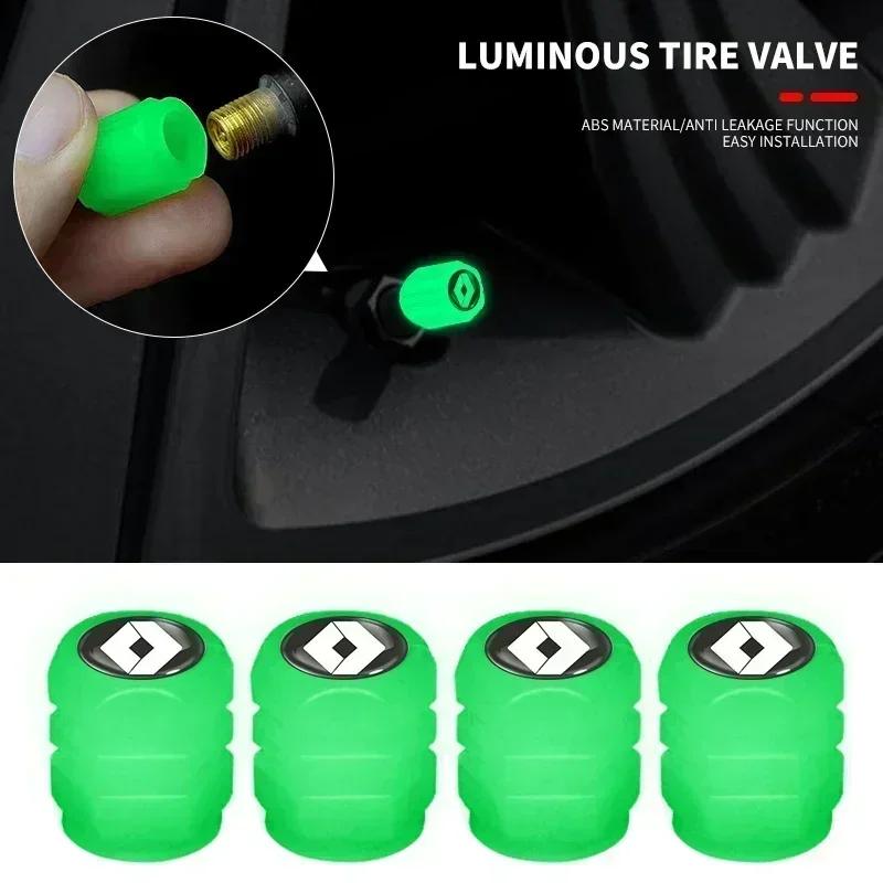 4pcs Car Tyre Valve Stem Luminous Caps Fluorescent Decor For Renault Clio Koleos Megane Espace QM6 Kadjar Captur Scenic Laguna T222 s1s