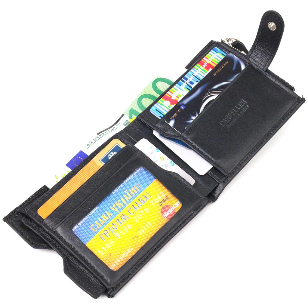 Стильный мужской горизонтальный кошелек из натуральной гладкой кожи CANPELLINI Purse 21505 Черный