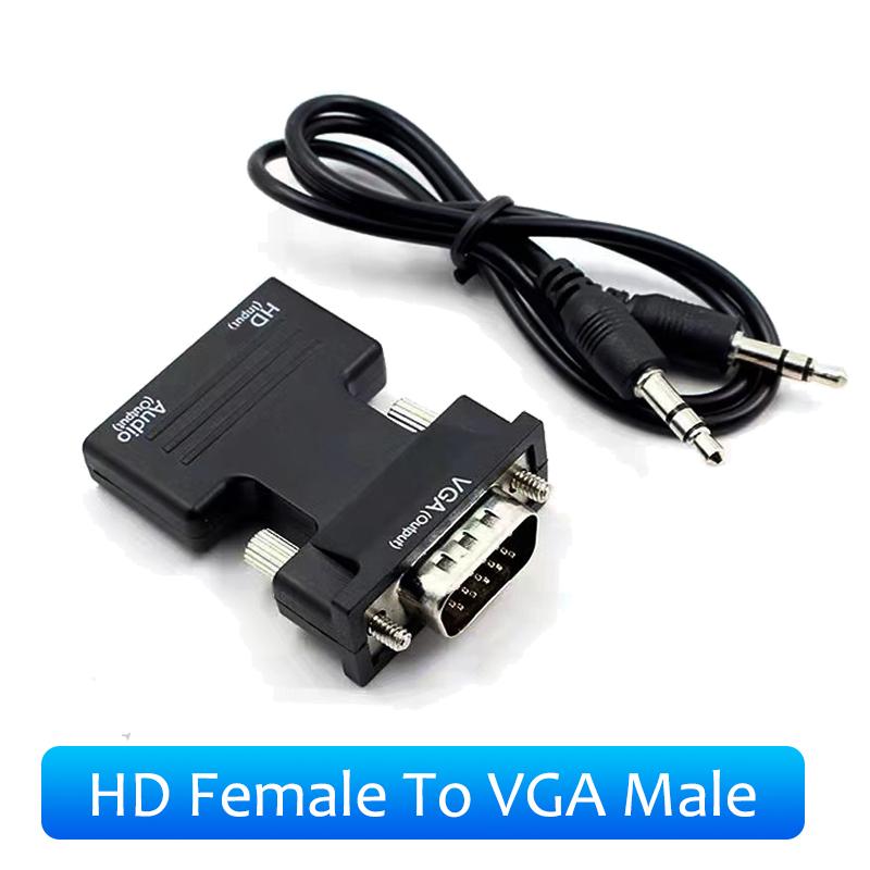 HDMI-compatible Female To VGA Male Converter Adapter with 3.5mm Audio Cable for PS4 Monitor Projector PC Laptops 1080P HD TO VGA
