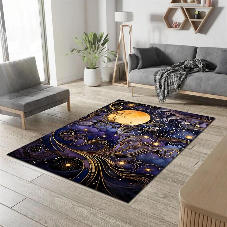 Коврик Луна, Коврик с декором Луна, Цветочный ковер, Ковер Небо, Ковер для гостиной, Ковер Луна и Роза, Ковер с изображением Луны, Минималистичный ковер, Бохо ковер с Луной