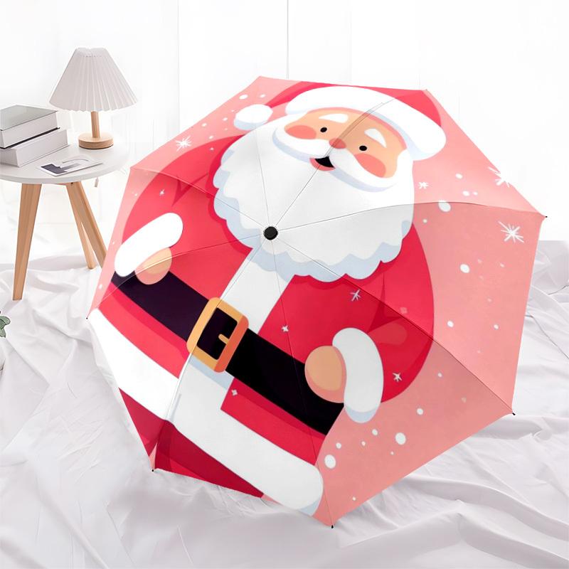 1pc Christmas Santa Claus Winter Holiday Umbrella with Plastic Handle,Suitable for All Seasons Home Travel Outdoor UmbrellaDD799