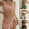 3Pcs/Set Backless Lines Texture Bikini Skirt Set One Shoulder Bra High