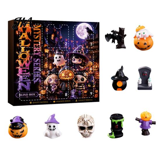 Halloween Countdown Calendar Advent with 9 Mini Resin Figures, Day Spooky Home Table Decor to Calendar, Surprise Collectible Ornaments for Adults Boys