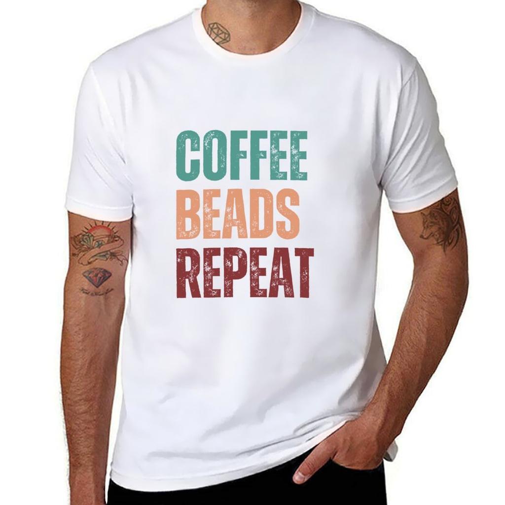 Coffee Beads Repeat Beader Gift Tshirt Basic Short Sleeve Cotton Blend Tshirt