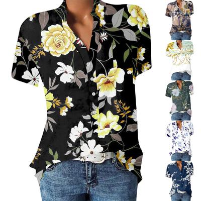 Женская повседневная рубашка с v-образным вырезом и короткими рукавами с принтом, пуловер, свободная блузка, топы
