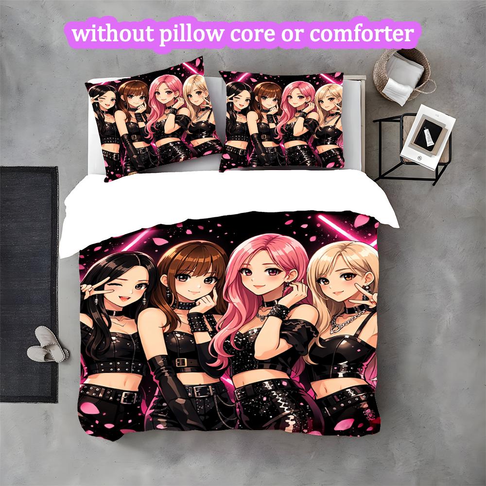[3pcs Romantic Bedding Set] Kpop Print Duvet Cover, Soft Breathable Bedding Set For Bedroom Guest Room School Dorm Decor