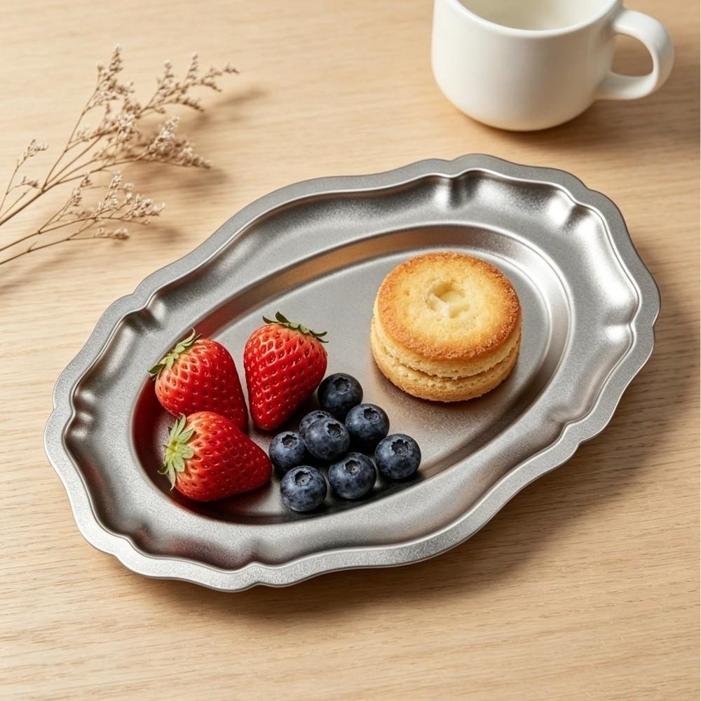 Retro Style Embossed Dessert Plate Silver Color Jewelry Storage Organizer Jewelry Display