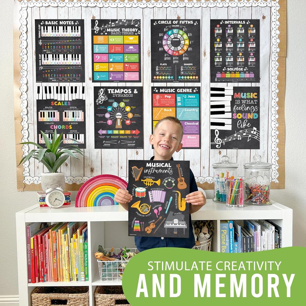 Hadley Designs Music Classroom Decor –9 Music Classroom Posters Elementary, Choir & Solfege Posters, Solfege Hand Signs & Musical truments Bulletin