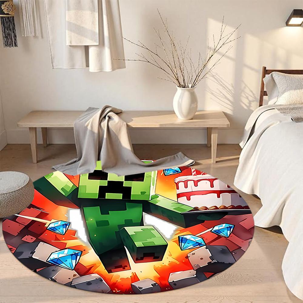Minecraft Round Area Rug Suitable for Dormitory Entryway Study room Living Rooms Anti-slip Round Rug Anime Office Decor