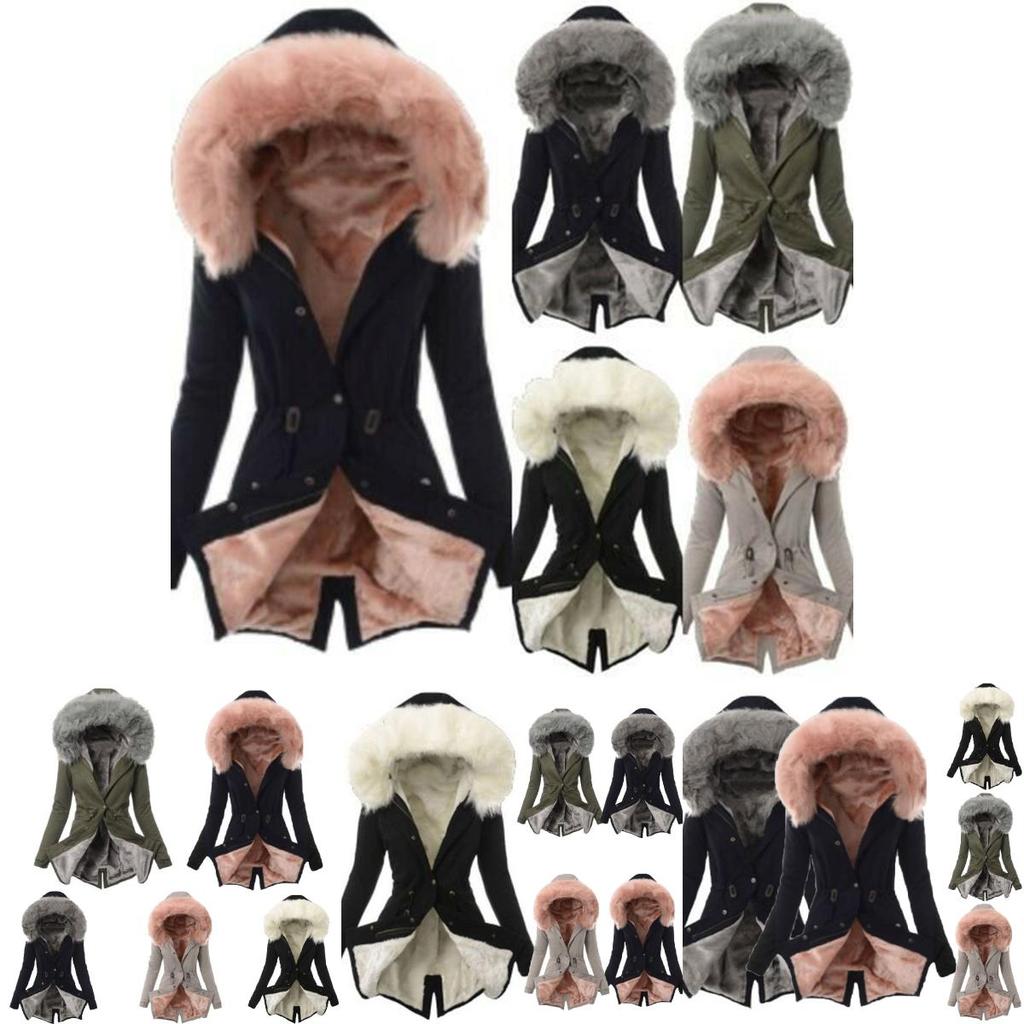 Luxurious Women Faux Fur Collar Hooded Parka Jacket For A Warm Winter