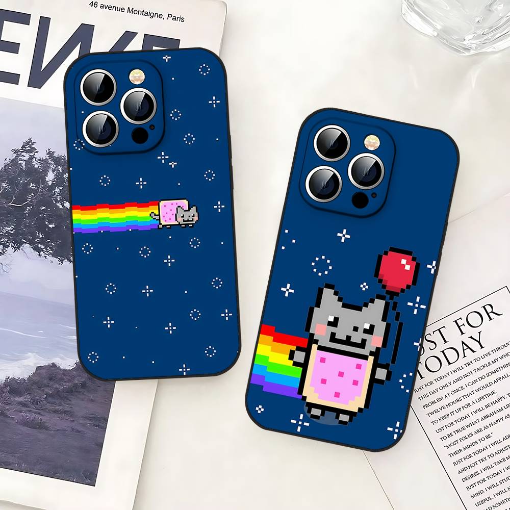 Милый Смешной Кот Н-нян Чехол для Телефона Чехол для Телефона Для IPhone 17,16,15,14,13,12,11,Pro,Plus,Mini Мягкий Черный Чехол