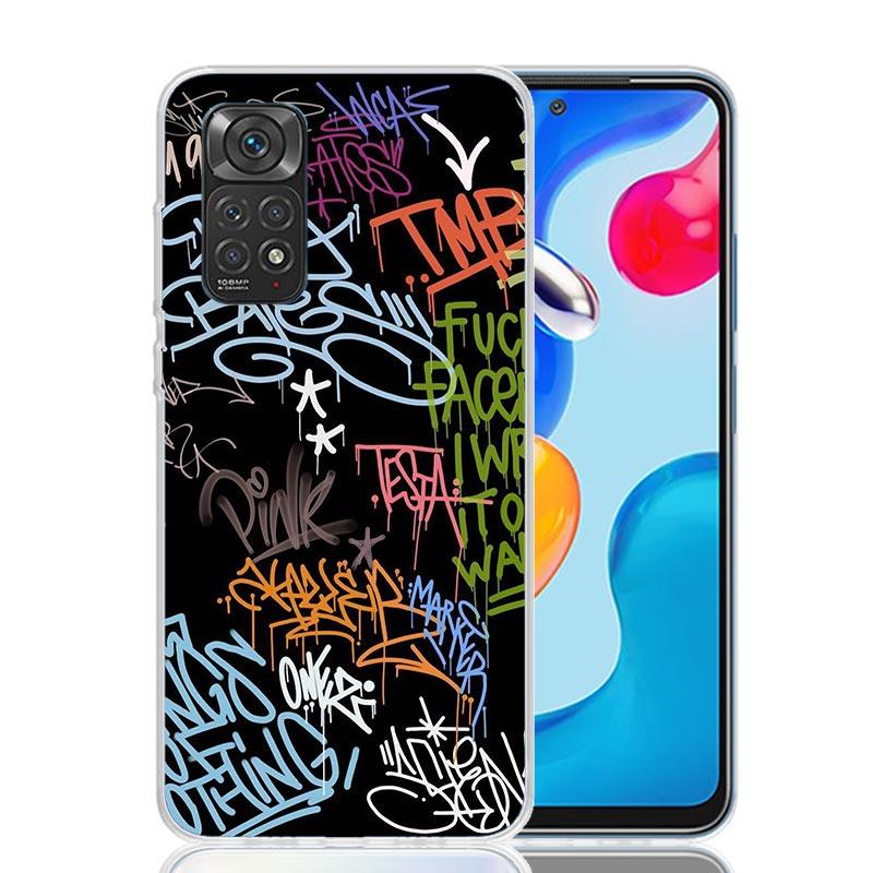 Graffiti Fashion Cool Phone Case For Xiaomi Redmi Note 15 14 13 12S 12 Pro Plus 11S 11E 11 11T 10S 10 Art Soft Pattern Cover Red