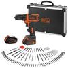 BLACK & DECKER Perceuse Visseuse Sans Fil 10,8 V, 2 Batteries, 100 Accessoires Et Une Mallette De Transport En Métal