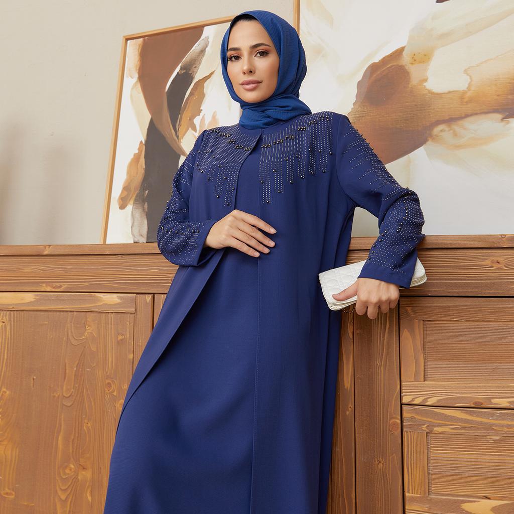 Large Size Women Stone Evening Dress Islamic Muslim Long Hijab Clothing New Season High Quality Invitation Fashion