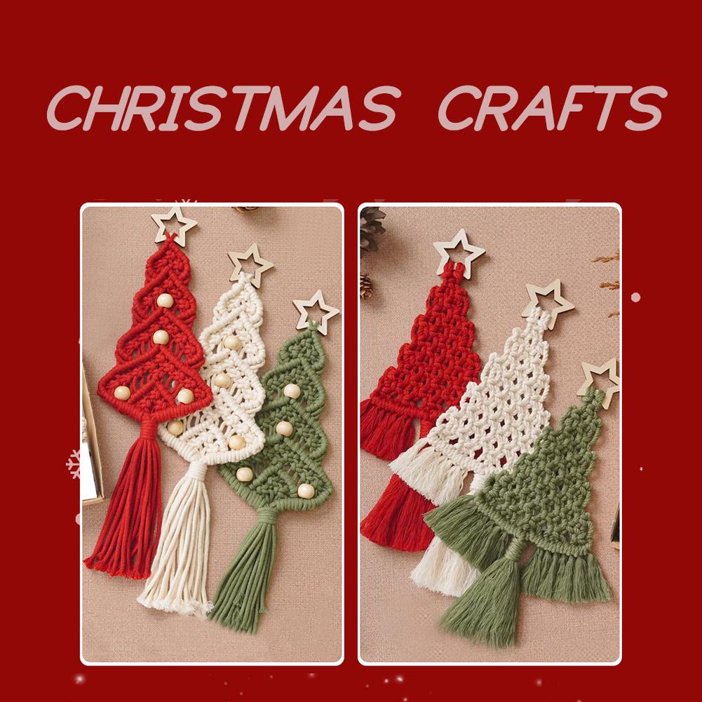 3Pcs Christmas Tree DIY Macrame Kit, Christmas Macrame Woven Boho Christmas Tree Decorative Hanging Ornaments Kits for Beginners