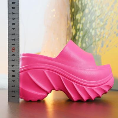 Модные резиновые тапочки Туфли на высоком каблуке Женские шлепанцы Платформа Плоская Массажные Мягкие Летние Супер Обувь Женские 2025 Массажные Тапочки На каблуке M