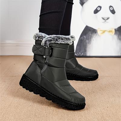 Женские зимние сапоги - Светло-серые сапоги до середины икры для снега с плюшевой флисовой подкладкой и нескользящей толстой подошвой с протектором для зимних мероприятий на открытом воздухе