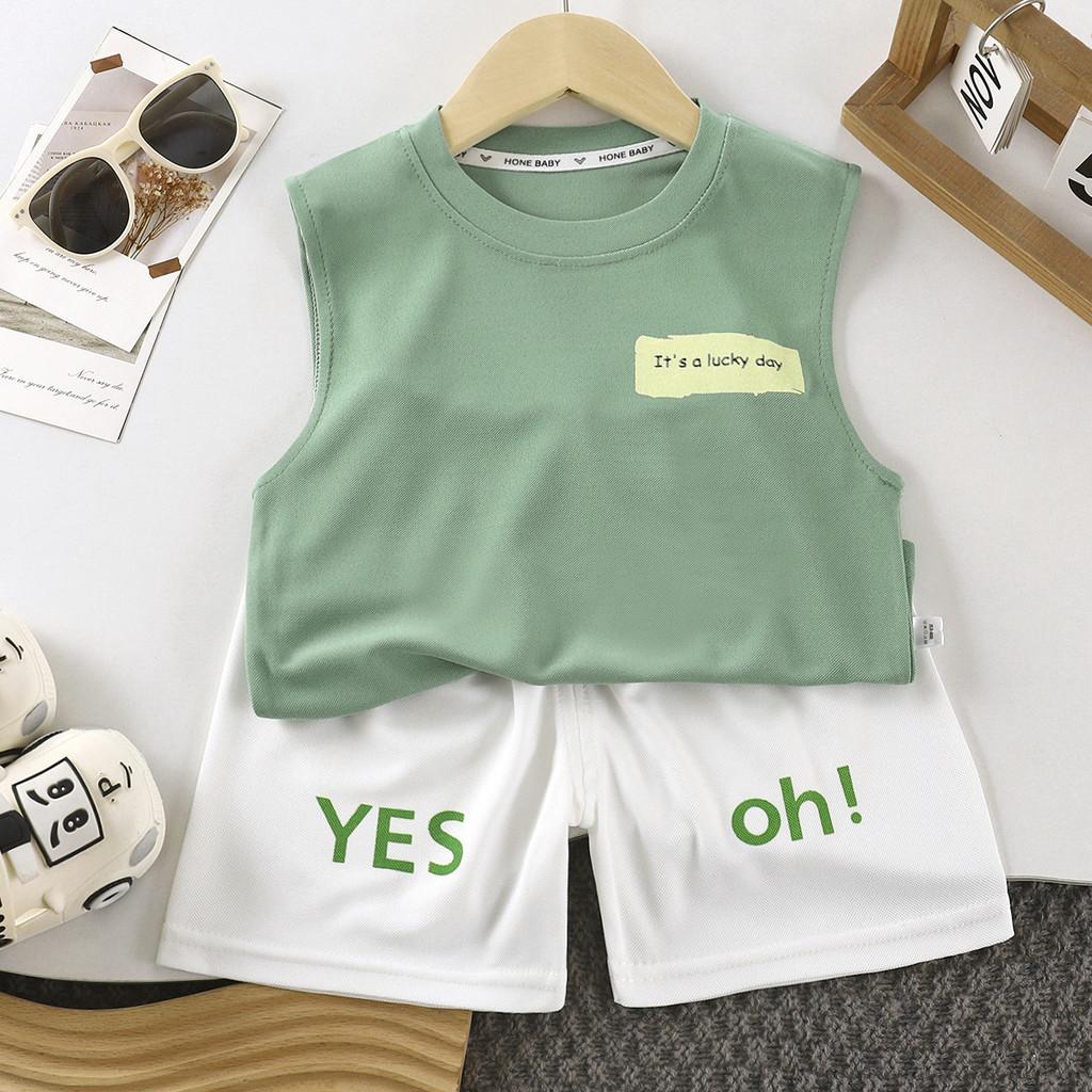 Summer Kids Cotton Vest Set With Letter Pattern For Toddler Boys Summer Wear