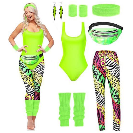 7 шт./комплект Женский ретро-трексуит Спортивная одежда 1980-х Фитнес-наряд Костюм Аксессуары с жилетом
