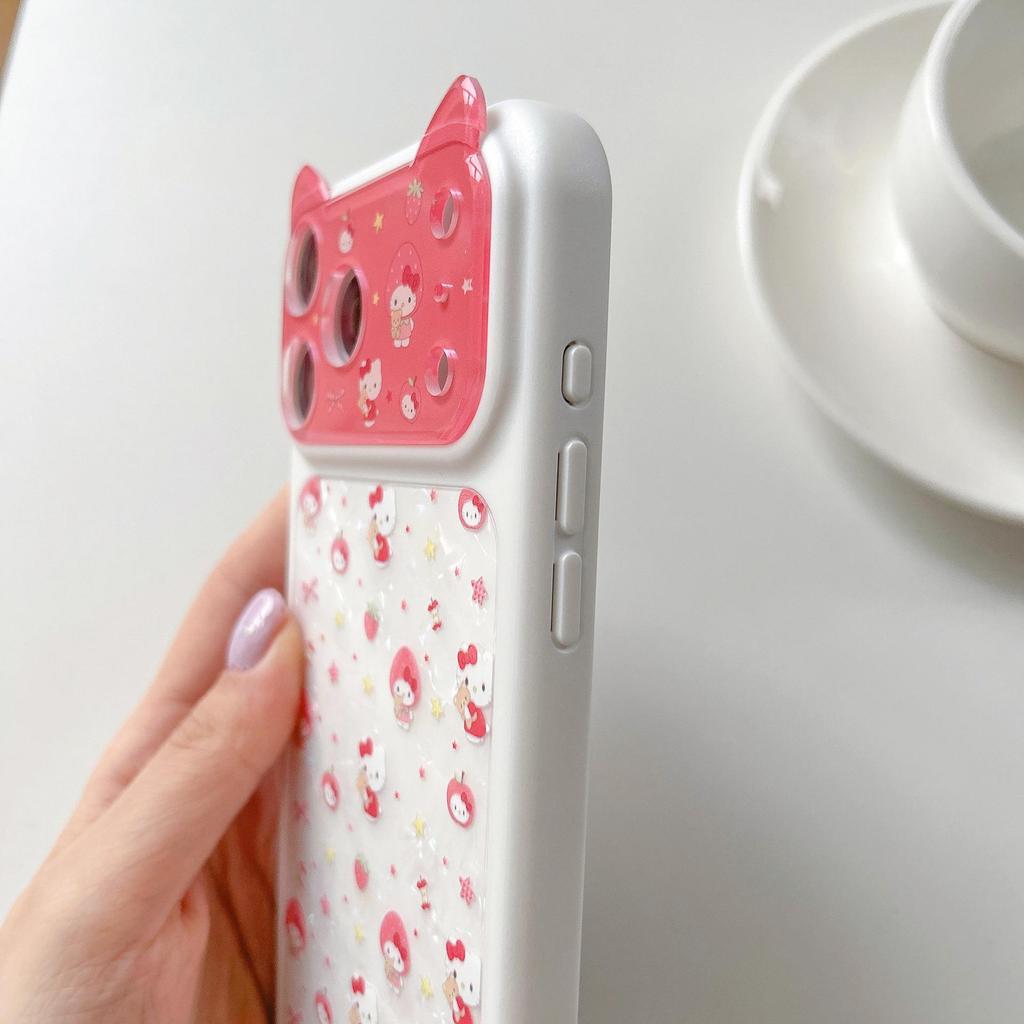 Клубничный чехол KT Cat Ear для iPhone 17, Совместим с iPhone 15P и iPhone 16PROMAX
