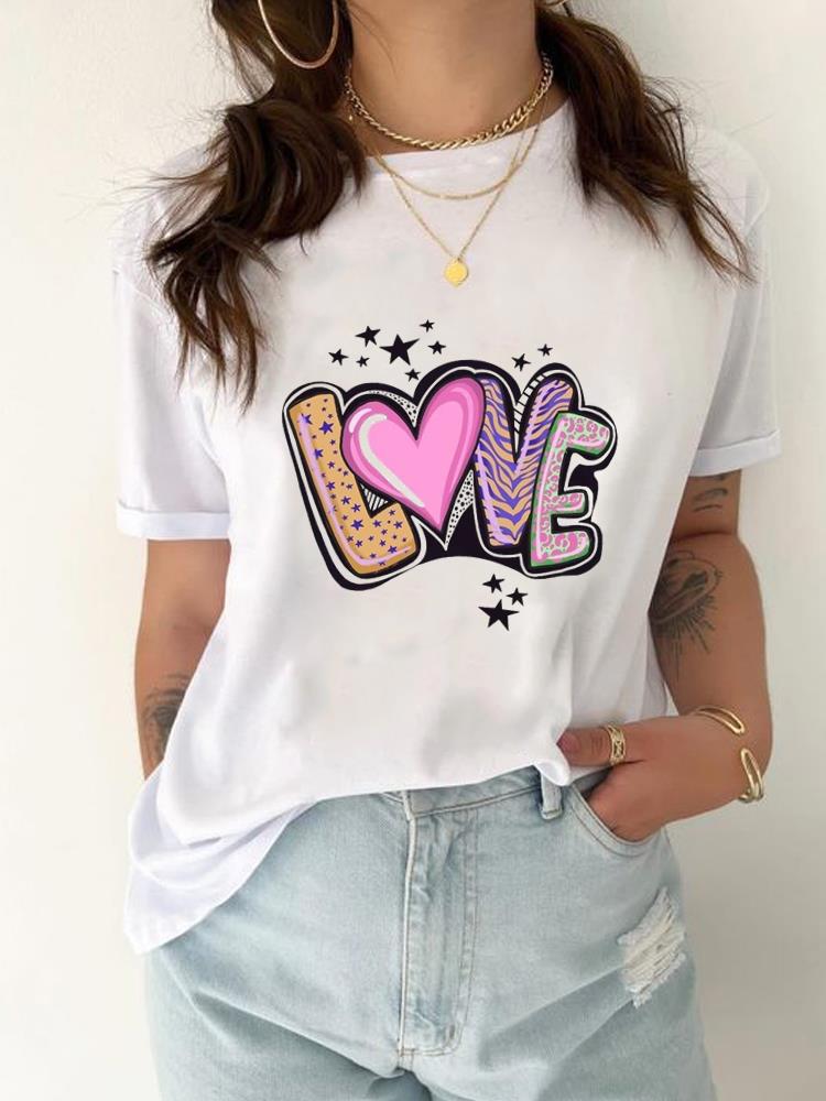 (Asian Size) Tee Top Women Leopard Love 90s Trend Cute Clothing T Shirt Woman Print Fashion Female Short Sleeve Graphic T-shirts
