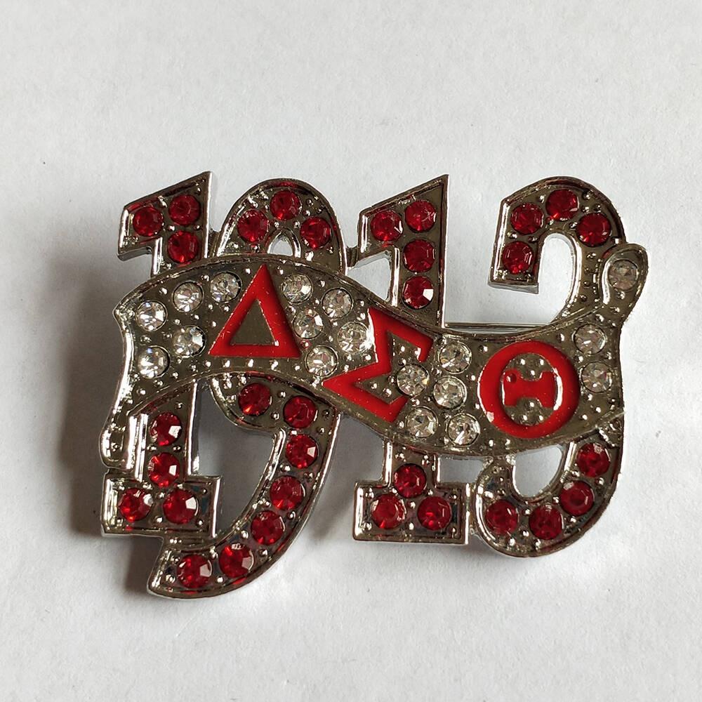 Delta Theta 1913 Brooch Rhinestone Pearl Alloy for Sigma Greek Sorority Dst Fraternity Pin Brooch