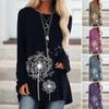 Women's Plus Size Tunic Top Dandelion Print Longline Shirt Crew Neck Long Sleeve