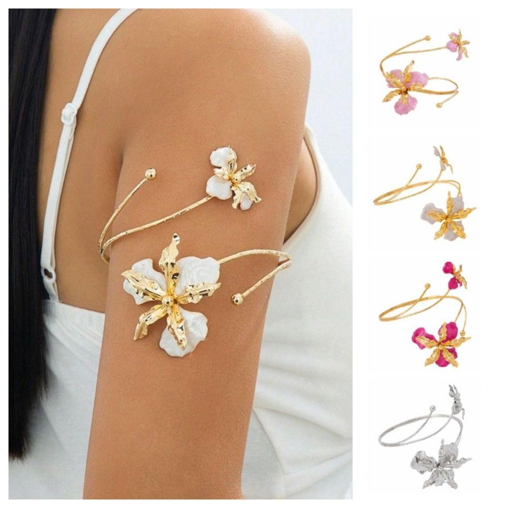 Enamel Glaze Butterfly Orchid Bracelet Floral Flower Armband Fairy Open Arm Bangle  Hand Jewelry
