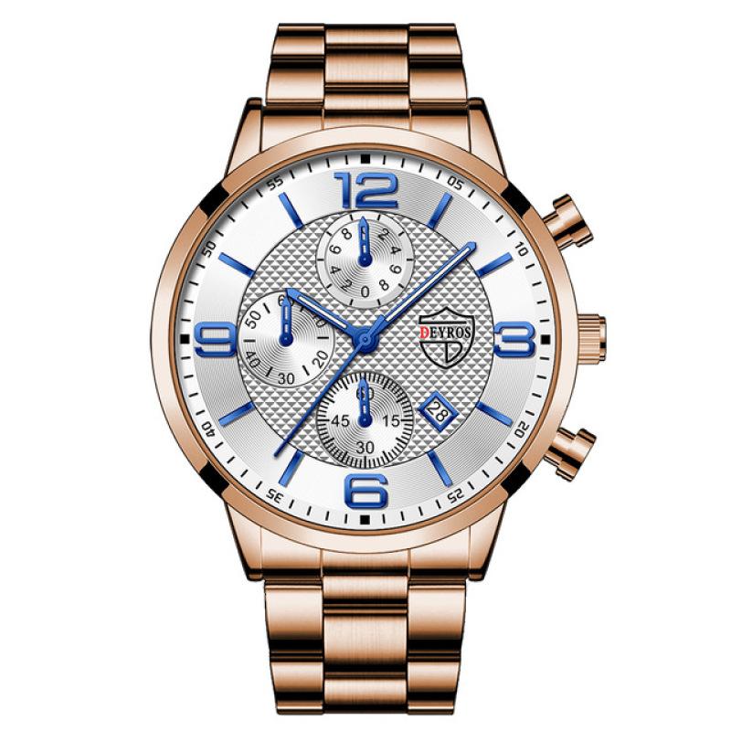 Men's Top Brand Luxury Fashion Calendar Watch Men's Stainless Steel Watch Golden Luminous Quartz Watch