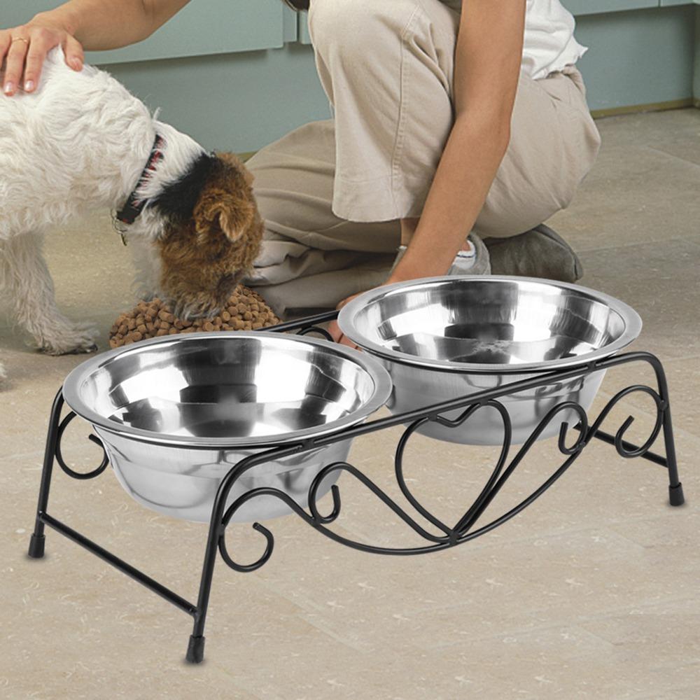 Double Bowl Dog Cat Bowl Stainless Steel Dog Cat Food Water Bowls Dog Cat Feeder  Daily Pet Feeding