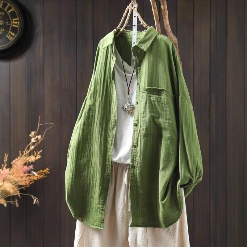 Johnature Женские винтажные рубашки, топы, отложной воротник, длинные рукава, блузки, весенние карманы на пуговицах, мягкие рубашки