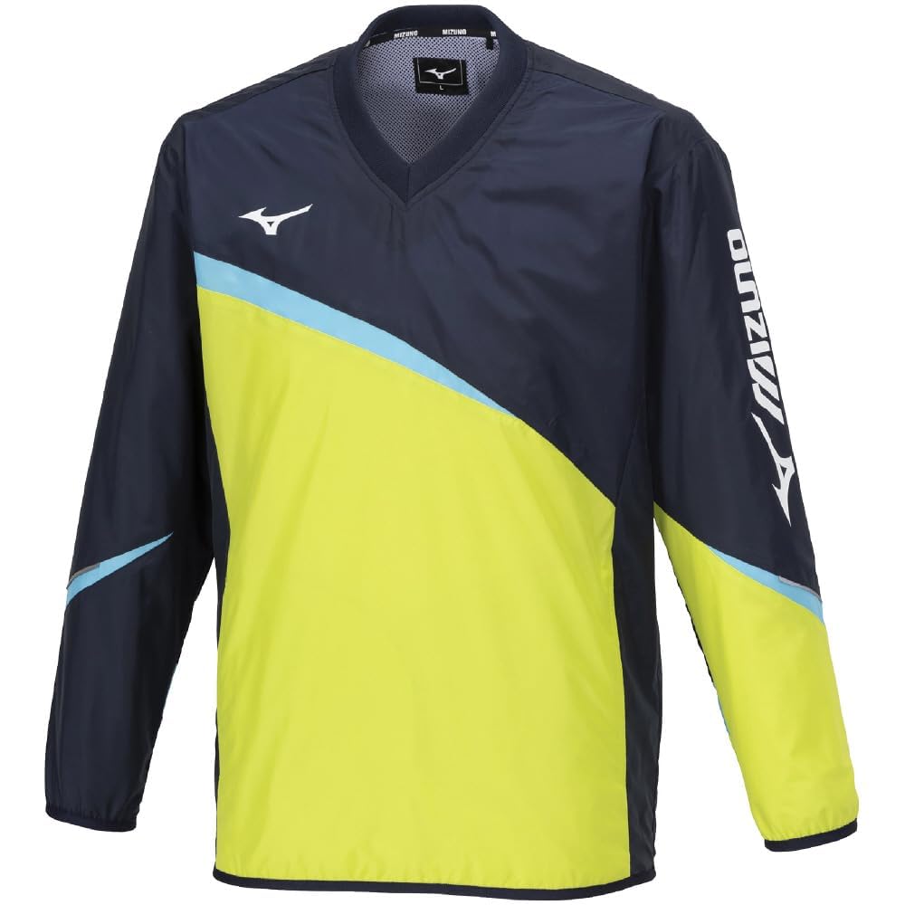 Теннисная ветровка, водоотталкивающая, стандартный силуэт, сетчатая подкладка 62MEA504 Темно-синий x Лаймово-зеленый S [Mizuno]