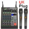 4 Channel Mixing Console with 2 UHF Wireless Microphone Bluetooth 16 DSP USB Computer Record PC Sound Audio Mixer AM-AKS2