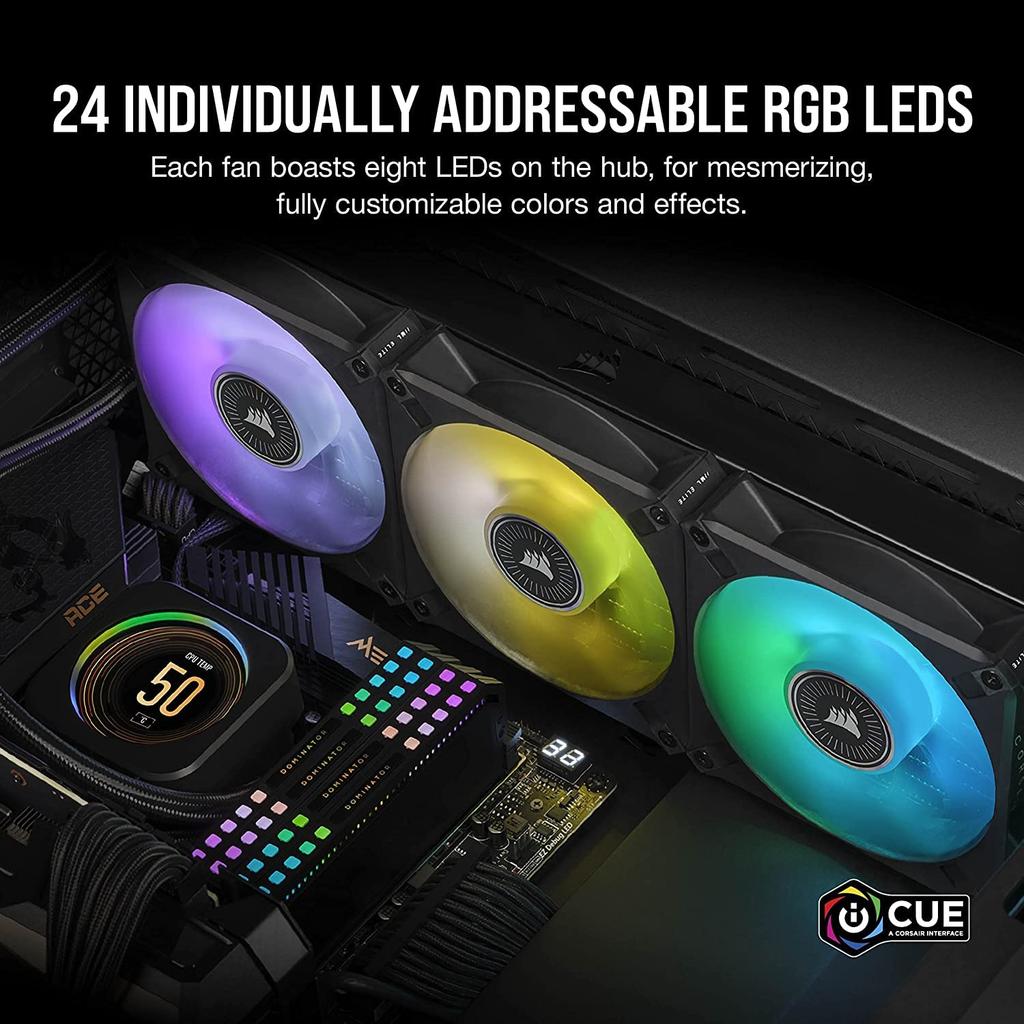 CORSAIR ML120 RGB 120mm Magnetic Levitation RGB Fan with Lighting Node ELITE, AirGuide, 3-Pack CO-9050112-WW (Includes CORE)