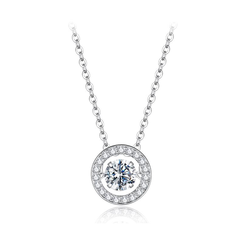 Moissanite Halo Pendant Necklace for Women , Lab Diamond Sterling Silver Circle Pendant Mom Lover Daugther Gift