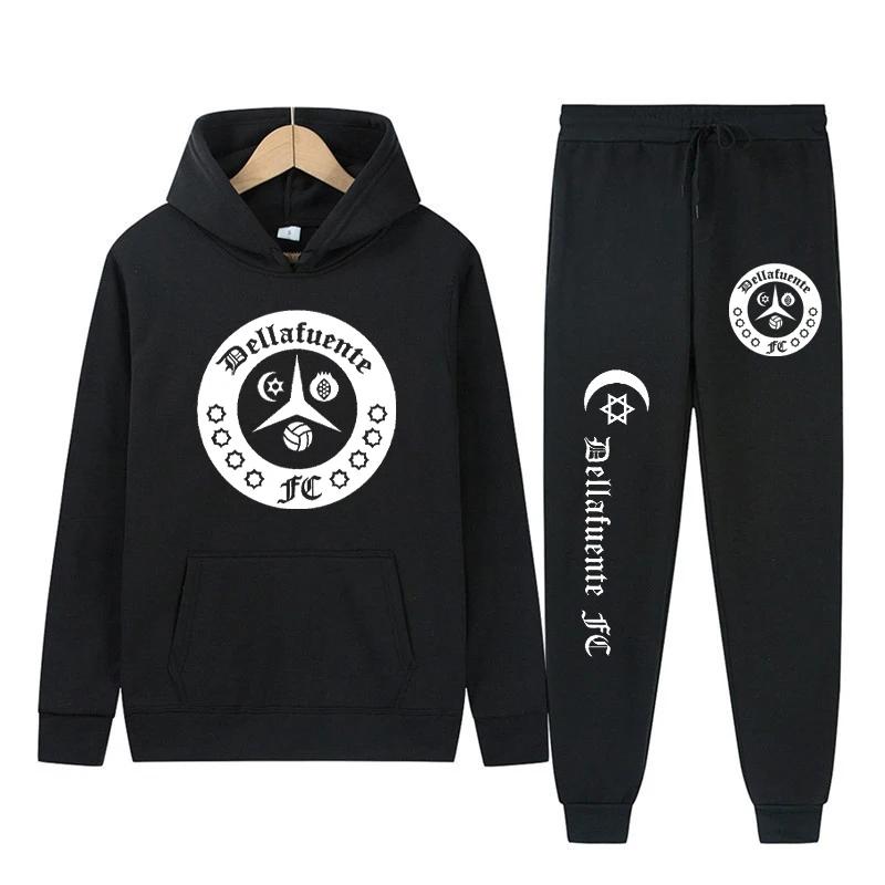 Dellafuente толстовки + брюки комплекты из 2 предметов мужские модные толстовки с буквенным принтом и графическим принтом бегун повседневный пуловер с капюшоном спортивные штаны