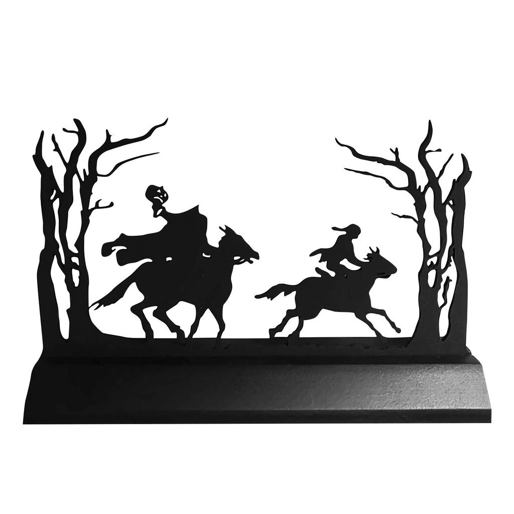 Headless Horseman Scene Standing In Wooden Silhouette, Halloween Decoration