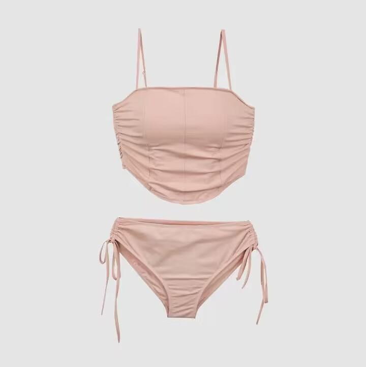 [Multicolor] Korean new girls' swimsuit, women's strapless split triangle pure and alluring style bikini, sexy hot spring swimsuit